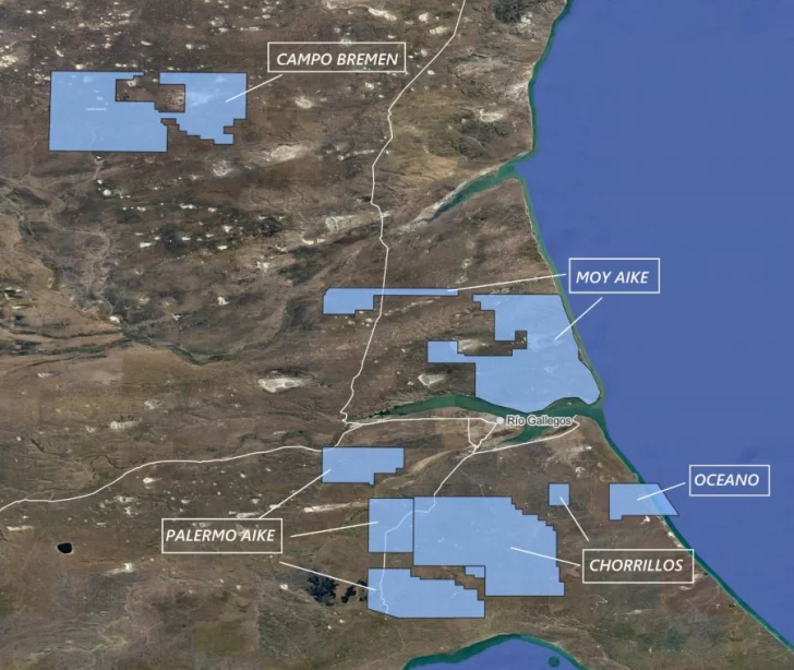  Ubicación de las áreas a licitar, en la Cuenca Austral santacruceña.