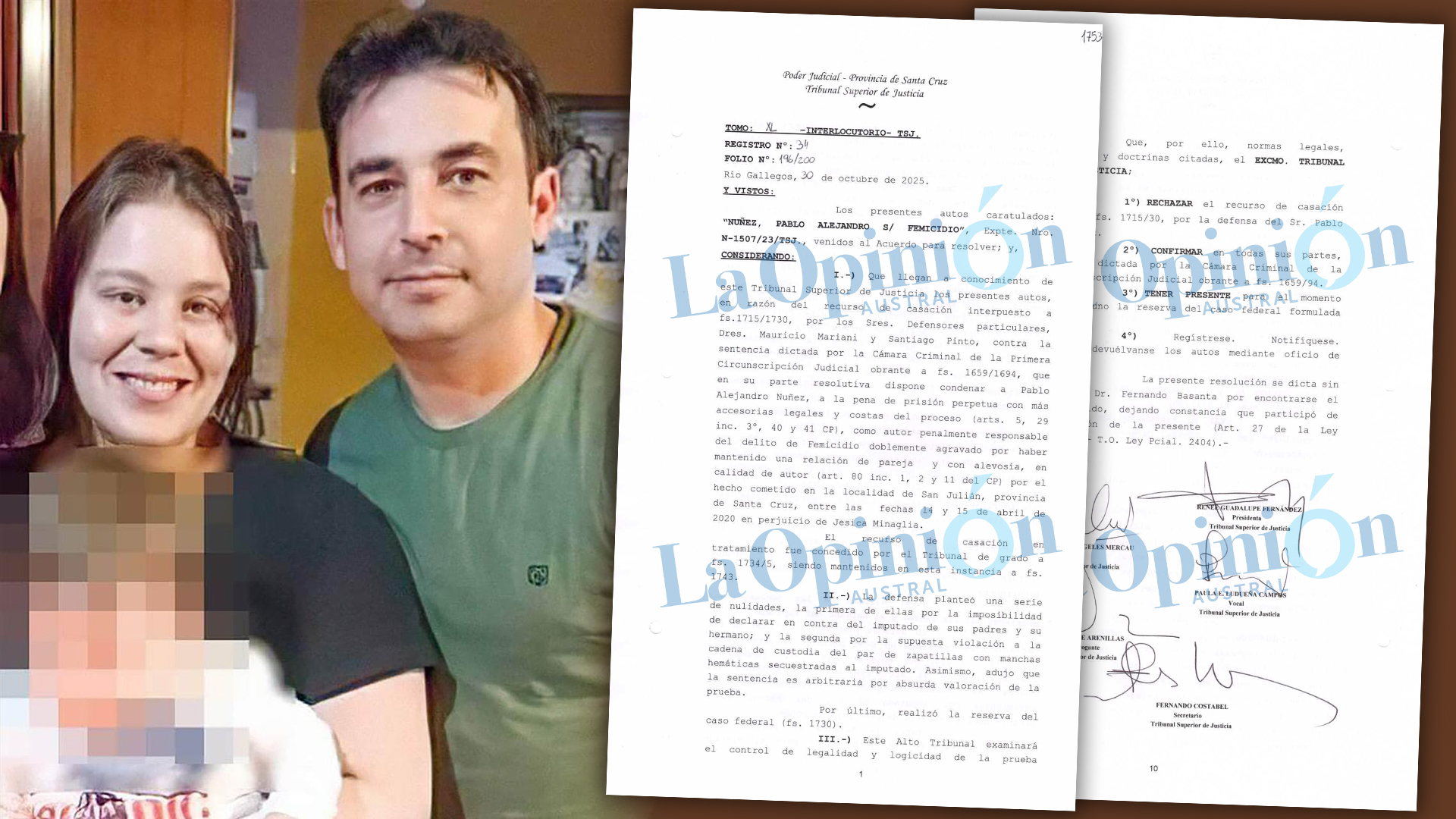 El Tribunal Superior de Justicia ratificó la condena al femicida Pablo Núñez por asesinar a Jesica Minaglia