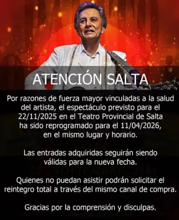 Palito Ortega suspendió todas sus presentaciones de 2025: ¿Qué pasó?