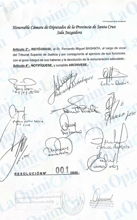 Fernando Basanta fue absuelto en el Juicio Político y volverá a sus funciones como vocal del Tribunal Superior de Justicia