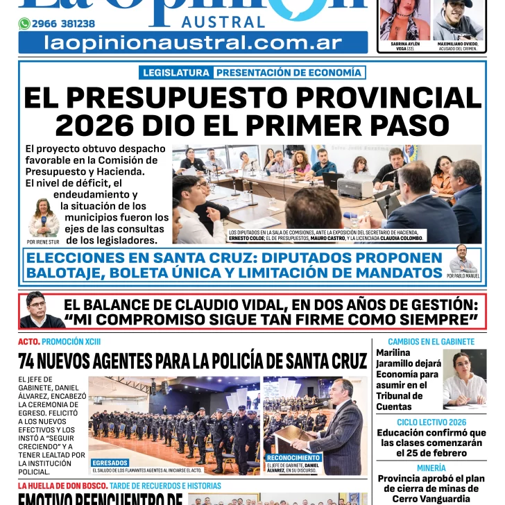 Tapa del Diario La Opinión Austral edición impresa del jueves 11 de diciembre de 2025, Río Gallegos, Santa Cruz, Argentina Tapa del Diario La Opinión Austral edición impresa del jueves 11 de diciembre de 2025, Río Gallegos, Santa Cruz, Argentina