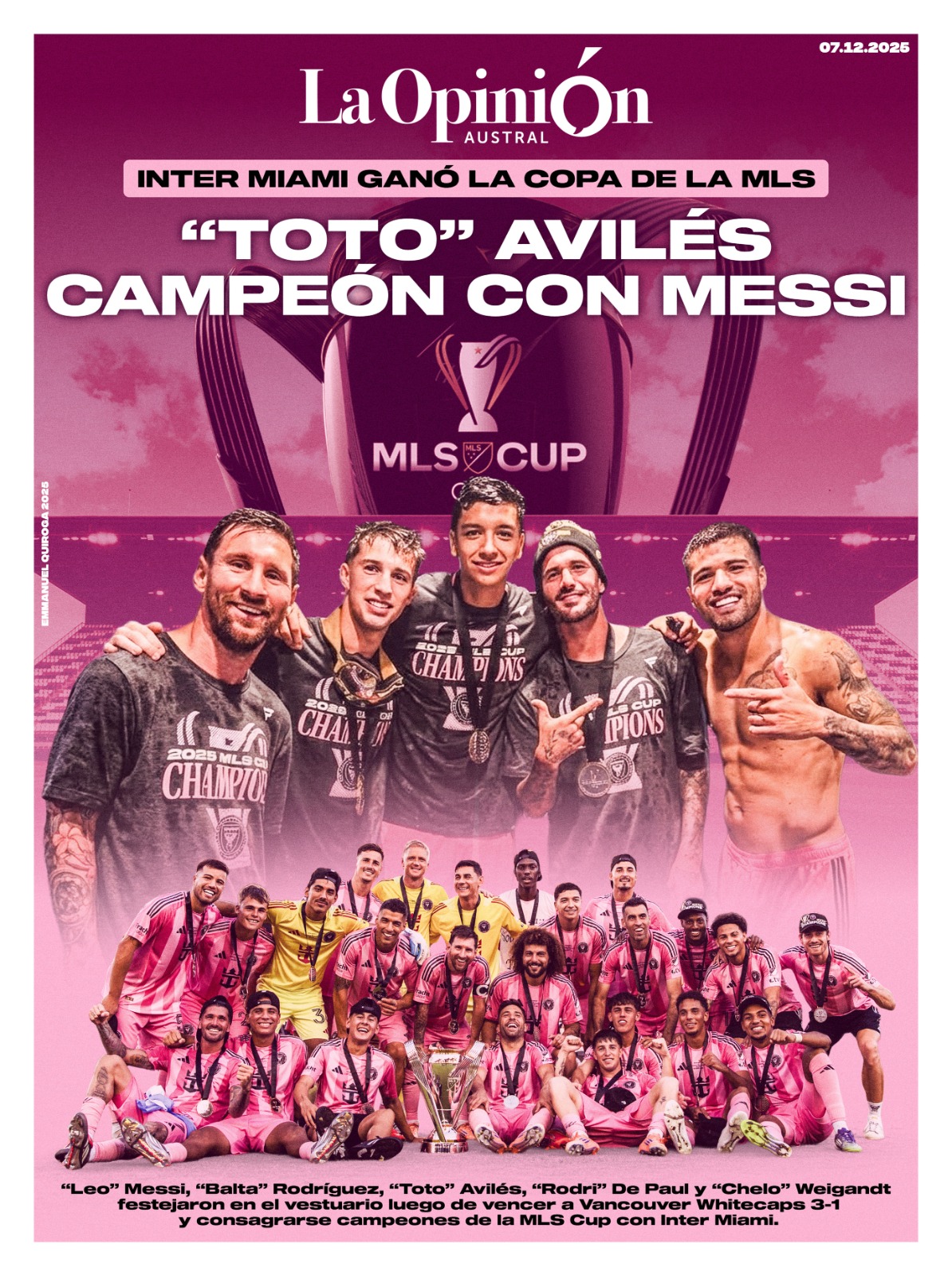  Tapa especial de La Opinión Austral del domingo 7 de diciembre de 2025.