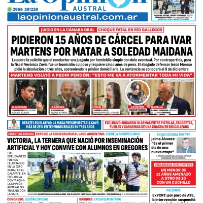 Tapa del Diario La Opinión Austral edición impresa del martes 2 de diciembre de 2025, Río Gallegos, Santa Cruz, Argentina