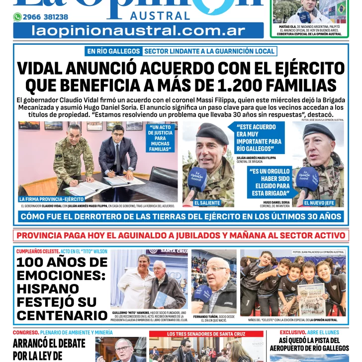 Tapa del Diario La Opinión Austral edición impresa del jueves 18 de diciembre de 2025, Río Gallegos, Santa Cruz, Argentina Tapa del Diario La Opinión Austral edición impresa del jueves 18 de diciembre de 2025, Río Gallegos, Santa Cruz, Argentina