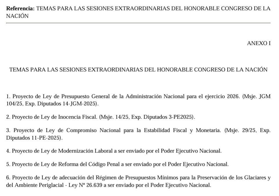  El temario contemplado en el decreto de convocatorias a Sesiones Extraordinarias de diciembre.