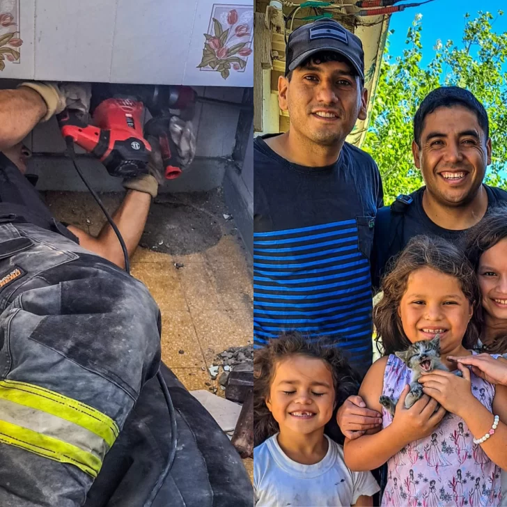 Bomberos de Puerto Deseado salvaron a un gatito que estaba atrapado en una chimenea Bomberos de Puerto Deseado salvaron a un gatito que estaba atrapado en una chimenea