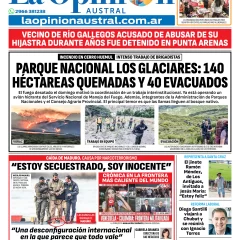 Tapa del Diario La Opinión Austral edición impresa del martes 6 de enero de 2026, Río Gallegos, Santa Cruz, Argentina