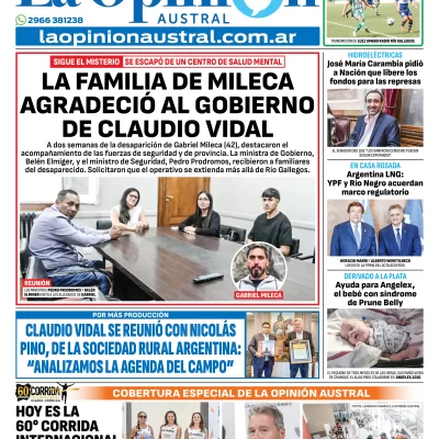 Tapa del Diario La Opinión Austral edición impresa del sábado 24 de enero de 2026, Río Gallegos, Santa Cruz, Argentina