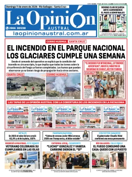 Tapa del Diario La Opinión Austral edición impresa del domingo 11 de enero de 2026, Río Gallegos, Santa Cruz, Argentina Tapa del Diario La Opinión Austral edición impresa del domingo 11 de enero de 2026, Río Gallegos, Santa Cruz, Argentina