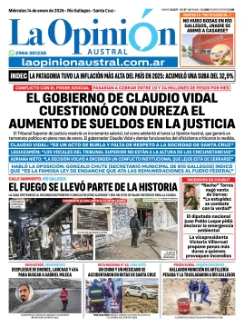Tapa del Diario La Opinión Austral edición impresa del miércoles 14 de enero de 2026, Río Gallegos, Santa Cruz, Argentina Tapa del Diario La Opinión Austral edición impresa del miércoles 14 de enero de 2026, Río Gallegos, Santa Cruz, Argentina