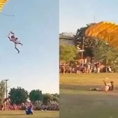 Video: los Reyes Magos llegaron en paracaídas, pero “Gaspar” se accidentó y terminó hospitalizado