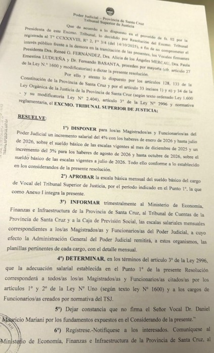  La resolución firmada por los vocales que generó la polémica.