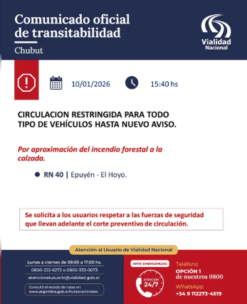 Por el avance del fuego en Chubut: cortan el tránsito en la Ruta 40 ...