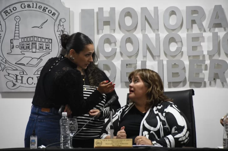  La concejal Victoria Ojeda (Por Santa Cruz) charla con la presidenta del HCDRG, Daniela D'Amico. (Foto: Juan Palacios/La Opinión Austral).