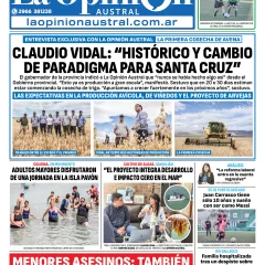 Tapa del Diario La Opinión Austral del domingo 1 de enero de 2026, Río Gallegos, Santa Cruz, Argentina