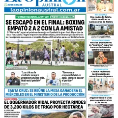 Tapa del Diario La Opinión Austral del lunes 2 de enero de 2026, Río Gallegos, Santa Cruz, Argentina