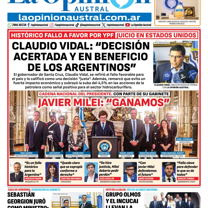 Tapa del Diario La Opinión Austral edición impresa del sábado 28 de marzo de 2026, Río Gallegos, Santa Cruz, Argentina Tapa del Diario La Opinión Austral edición impresa del sábado 28 de marzo de 2026, Río Gallegos, Santa Cruz, Argentina