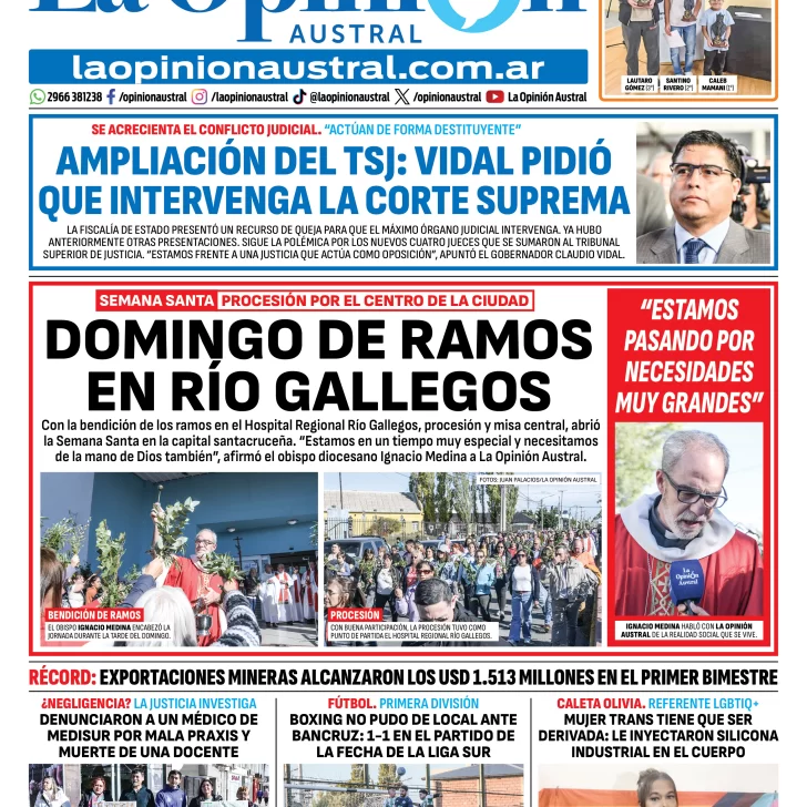 Tapa del Diario La Opinión Austral edición impresa del lunes 30 de marzo de 2026, Río Gallegos, Santa Cruz, Argentina Tapa del Diario La Opinión Austral edición impresa del lunes 30 de marzo de 2026, Río Gallegos, Santa Cruz, Argentina