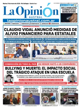 Tapa del Diario La Opinión Austral edición impresa del martes 31 de marzo de 2026, Río Gallegos, Santa Cruz, Argentina Tapa del Diario La Opinión Austral edición impresa del martes 31 de marzo de 2026, Río Gallegos, Santa Cruz, Argentina