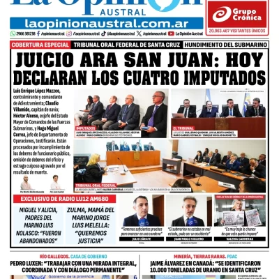 Tapa del Diario La Opinión Austral edición impresa del miércoles 4 de marzo de 2026, Santa Cruz