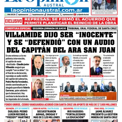 Tapa del Diario La Opinión Austral edición impresa del jueves 5 de marzo de 2026, Santa Cruz