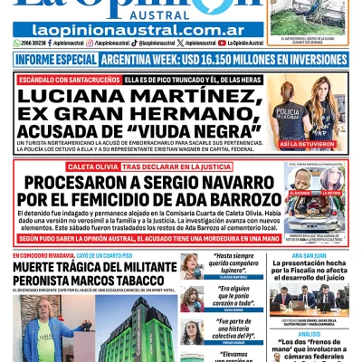 Tapa del Diario La Opinión Austral edición impresa del domingo 15 de marzo de 2026, Río Gallegos, Santa Cruz, Argentina