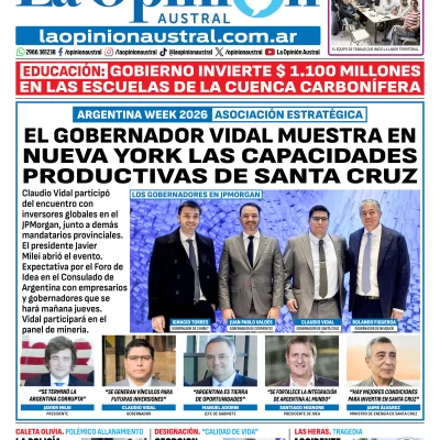 Tapa del Diario La Opinión Austral edición impresa del miércoles 11 de marzo de 2026, Río Gallegos, Santa Cruz, Argentina