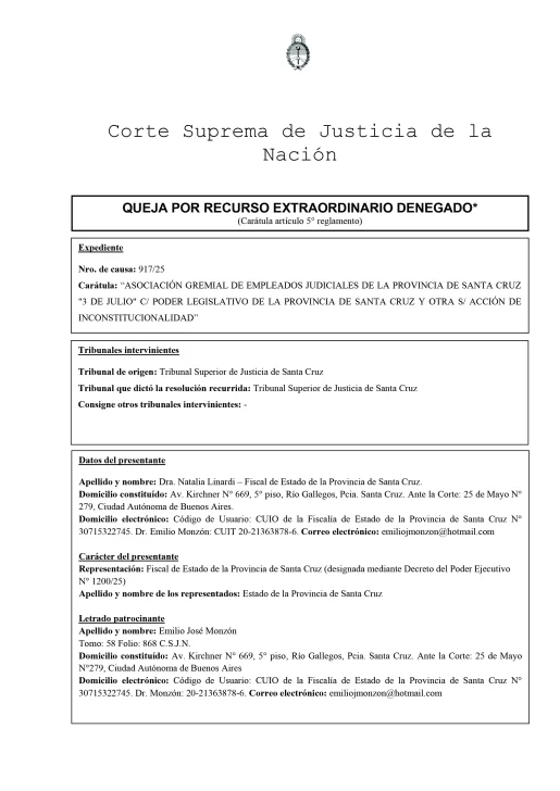 Ampliación del Tribunal Superior de Justicia: Claudio Vidal pidió a la Corte Suprema que intervenga en el conflicto judicial