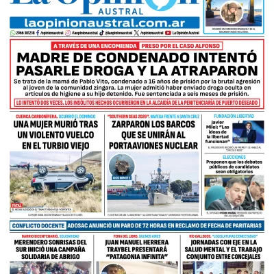 Tapa del Diario La Opinión Austral edición impresa del martes 28 de abril de 2026, Río Gallegos, Santa Cruz, Argentina