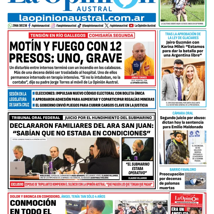 Tapa del Diario La Opinión Austral edición impresa del viernes 10 de abril de 2026, Río Gallegos, Santa Cruz, Argentina Tapa del Diario La Opinión Austral edición impresa del viernes 10 de abril de 2026, Río Gallegos, Santa Cruz, Argentina