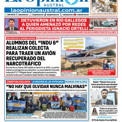 Tapa del Diario La Opinión Austral edición impresa del domingo 19 de abril de 2026, Río Gallegos, Santa Cruz, Argentina