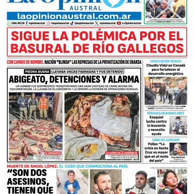 Tapa del Diario La Opinión Austral edición impresa del martes 14 de abril de 2026, Río Gallegos, Santa Cruz, Argentina