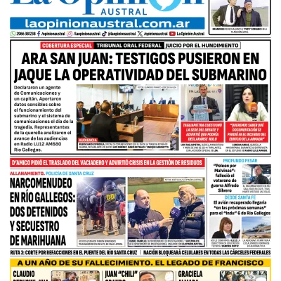 Tapa del Diario La Opinión Austral edición impresa del martes 21 de abril de 2026, Río Gallegos, Santa Cruz, Argentina