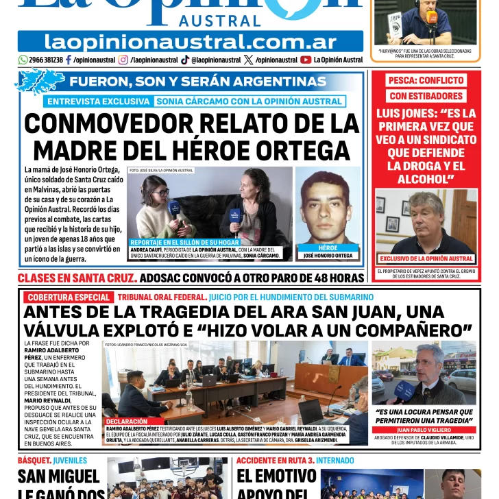 Tapa del Diario La Opinión Austral edición impresa del martes 7 de abril de 2026, Río Gallegos, Santa Cruz, Argentina Tapa del Diario La Opinión Austral edición impresa del martes 7 de abril de 2026, Río Gallegos, Santa Cruz, Argentina