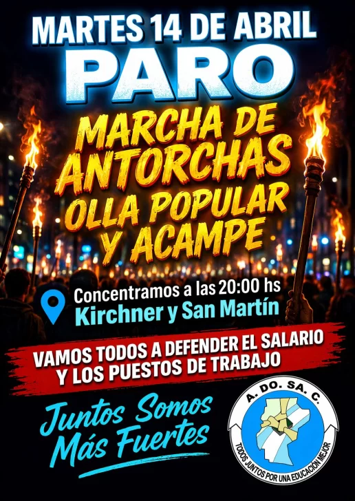 El gremio convoca a una jornada de visibilización para el martes 14 de abril El gremio convoca a una jornada de visibilización para el martes 14 de abril