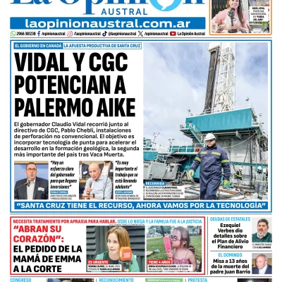 Tapa del Diario La Opinión Austral edición impresa del jueves 16 de abril de 2026, Río Gallegos, Santa Cruz, Argentina