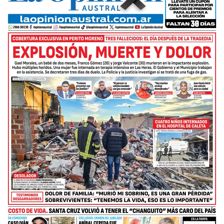Tapa del Diario La Opinión Austral edición impresa del martes 12 de mayo de 2026, Río Gallegos, Santa Cruz, Argentina Tapa del Diario La Opinión Austral edición impresa del martes 12 de mayo de 2026, Río Gallegos, Santa Cruz, Argentina