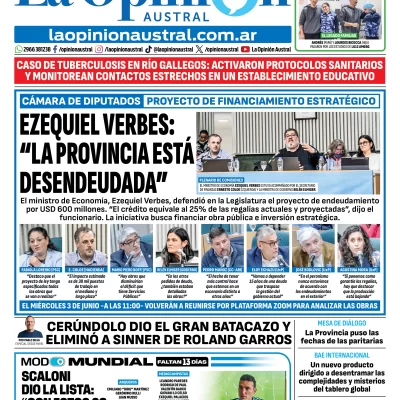 Tapa del Diario La Opinión Austral del viernes 29 de mayo de 2026, Río Gallegos, Santa Cruz, Argentina