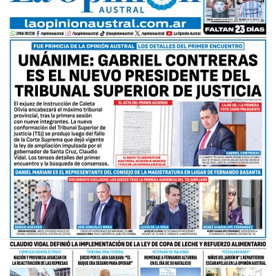 Tapa del Diario La Opinión Austral del martes 19 de mayo de 2026, Río Gallegos, Santa Cruz, Argentina