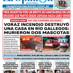 Tapa del Diario La Opinión Austral edición impresa del lunes 4 de mayo de 2026, Río Gallegos, Santa Cruz, Argentina