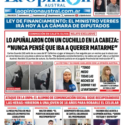 Tapa del Diario La Opinión Austral del miércoles 27 de mayo de 2026, Río Gallegos, Santa Cruz, Argentina