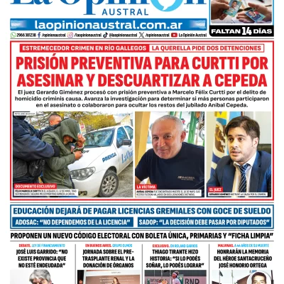 Tapa del Diario La Opinión Austral del jueves 28 de mayo de 2026, Río Gallegos, Santa Cruz, Argentina