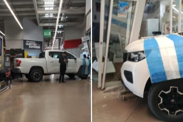 Una camioneta avanzó sin control dentro de un hipermercado y terminó incrustada en una óptica Una camioneta avanzó sin control dentro de un hipermercado y terminó incrustada en una óptica