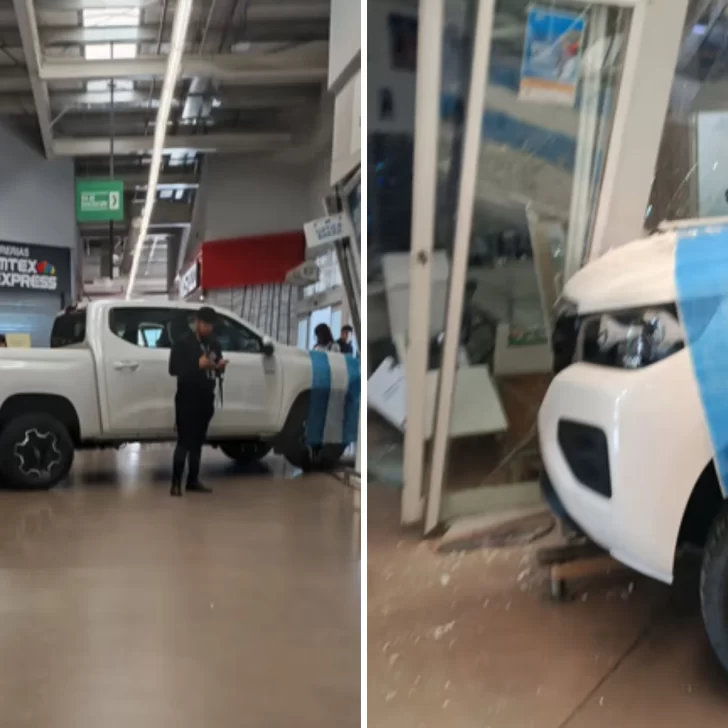 Una camioneta avanzó sin control dentro de un hipermercado y terminó incrustada en una óptica Una camioneta avanzó sin control dentro de un hipermercado y terminó incrustada en una óptica