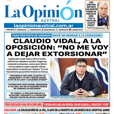 Tapa del Diario La Opinión Austral del viernes 5 de junio de 2026, Río Gallegos, Santa Cruz, Argentina