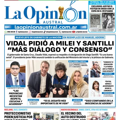 Tapa del Diario La Opinión Austral del lunes 29 de junio de 2026, Río Gallegos, Santa Cruz, Argentina