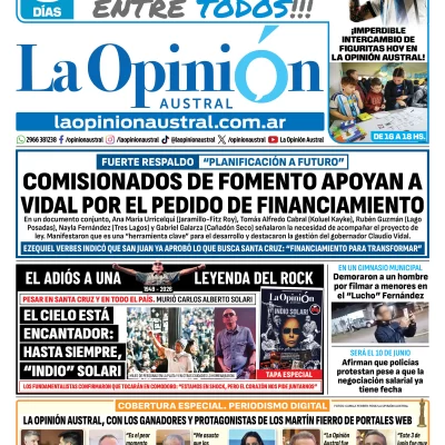 Tapa del Diario La Opinión Austral del sábado 6 de junio de 2026, Río Gallegos, Santa Cruz, Argentina