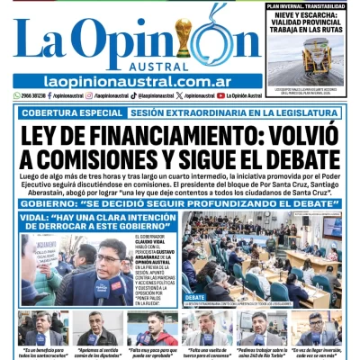 Tapa del Diario La Opinión Austral del sábado 13 de junio de 2026, Río Gallegos, Santa Cruz, Argentina