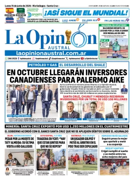 Tapa del Diario La Opinión Austral del lunes 15 de junio de 2026, Río Gallegos, Santa Cruz, Argentina Tapa del Diario La Opinión Austral del lunes 15 de junio de 2026, Río Gallegos, Santa Cruz, Argentina