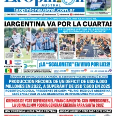 Tapa del Diario La Opinión Austral del martes 16 de junio de 2026, Río Gallegos, Santa Cruz, Argentina
